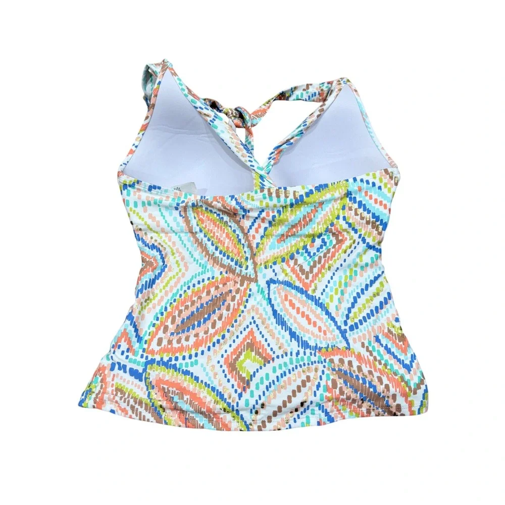 La Blanca Sunbaked Jewels Halter Tankini Top Multi Color UPF 50+ Sz 10 NWT Beach